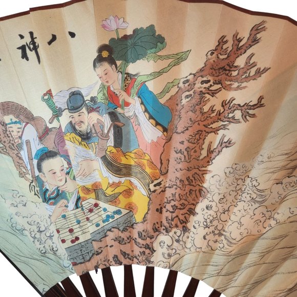 Japanese Folding Fan Ink Wash Pattern Silk 36" x 20" Spread - Picture 10 of 14